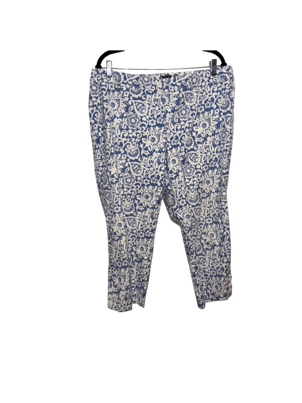 Talbots Womens Blue & White Patterned Perfect Skimmer Pants Size 16 Cotton Blend